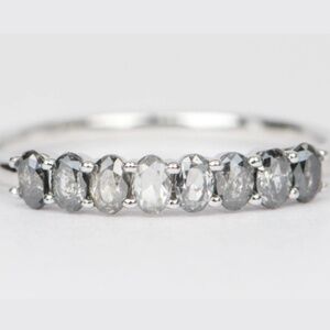 NEW Ombré Salt & Pepper Diamond Wedding Band 14K White Gold Size 6.75